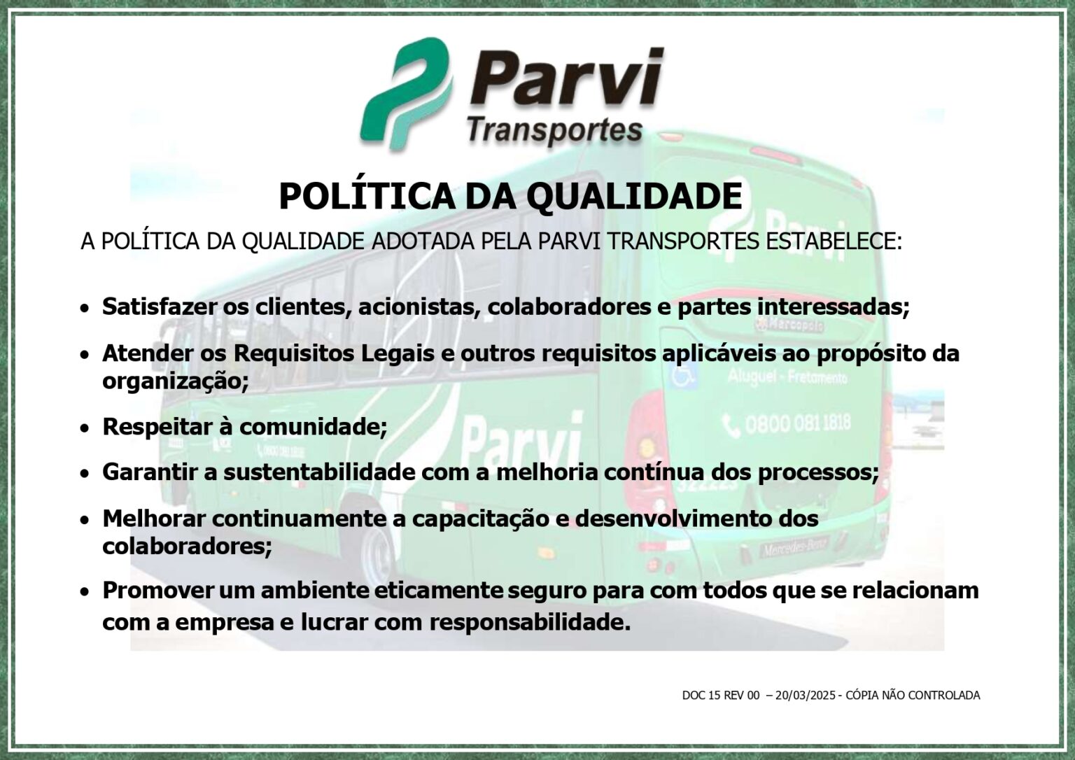 Política de Qualidade - Parvi Transportes